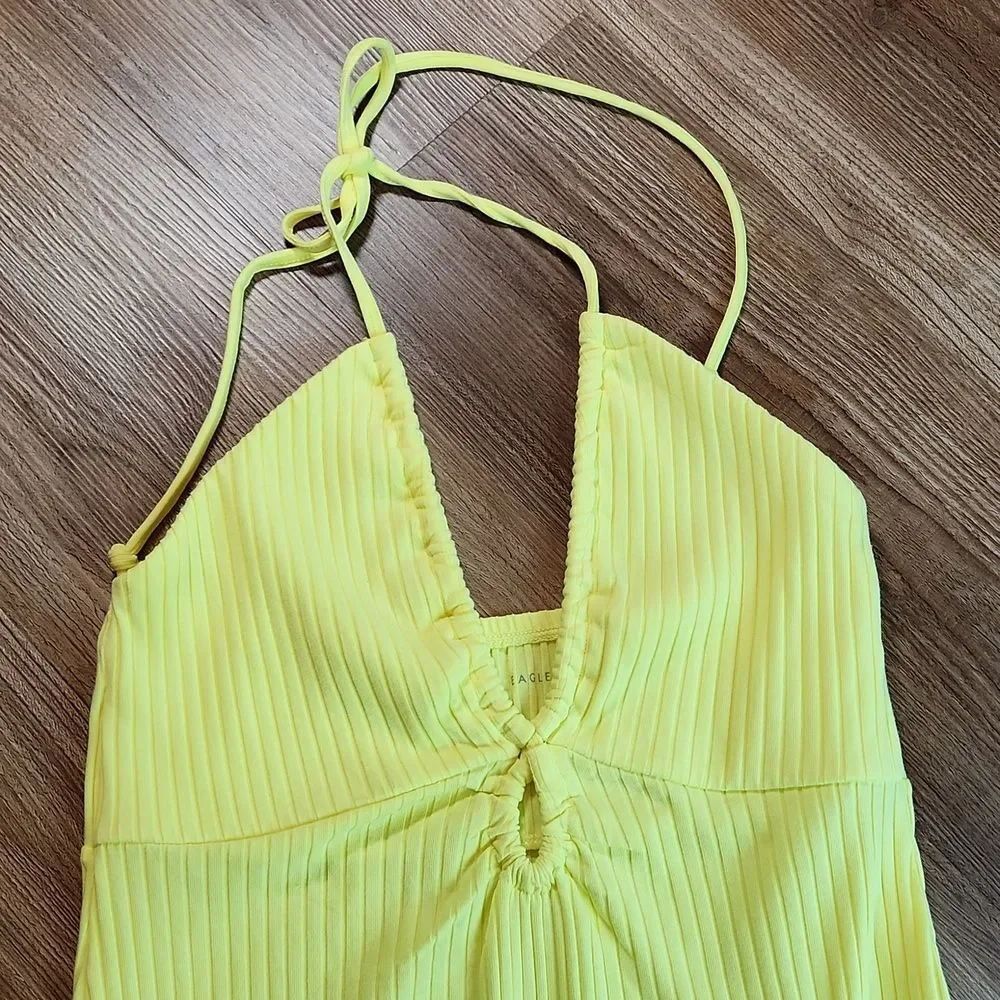 ☔️🔥NWT American Eagle Neon Yellow Deep Scoop Neck Sleeveless Dress Small - Picture 6 of 11